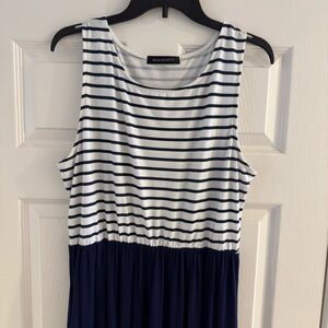Merokeety Navy & White Striped Sleeveless Maxi Dress